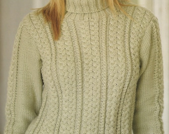 Cable Sweater Knitting Pattern Instant PDF Download Knitted Cabled Jumper Pattern Ladies Pullover with Cables Vintage