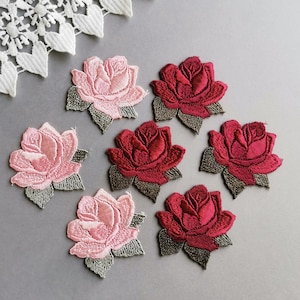 Red Pink Rose Applique Sew On Embroidered Patch Flower Patches