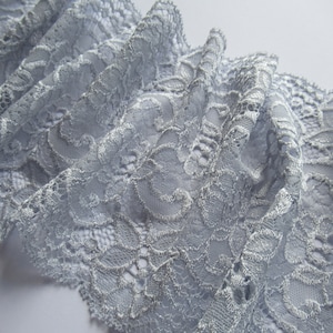 Hellgrau Spitzenbesatz Floral Doppelrand Galloon Stretch Spitzenbesatz 14 cm Braut Hochzeit Breiter BH Elastische Nähen Spitze Dessous
