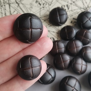 5 Leather Look Brown Shank Buttons 25mm 20mm Coat Jacket Trench Buttons Dark Brown Leather Imitation Buttons for Handknit