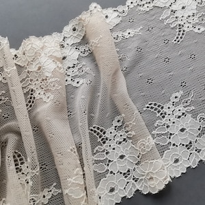 Cream Stretch Lace Trim Floral Double Edge Elastic Lace 17 cm / 6 6/8" Bridal Wedding Lace Wide Bra Sewing Lace Lingerie Headband Underwear