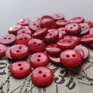 10pcs Red Pearlized Buttons 12mm (1/2&quot;) 2 Hole Buttons for Shirt Dress Skirt Blouse Flat Back Round Buttons for Kids Doll Clothes