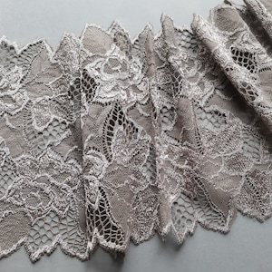 Light Brown Stretch Lace Trim Double Edge Lace Fabric 16 cm / 6 3/8&quot; Shiny Floral Wide Elastic Bra Sewing Lace Lingerie Underwear Headband
