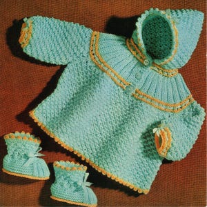 SIRDAR Baby Hooded Coat Booties Knitting Pattern 0 - 6 Months Instant PDF Download