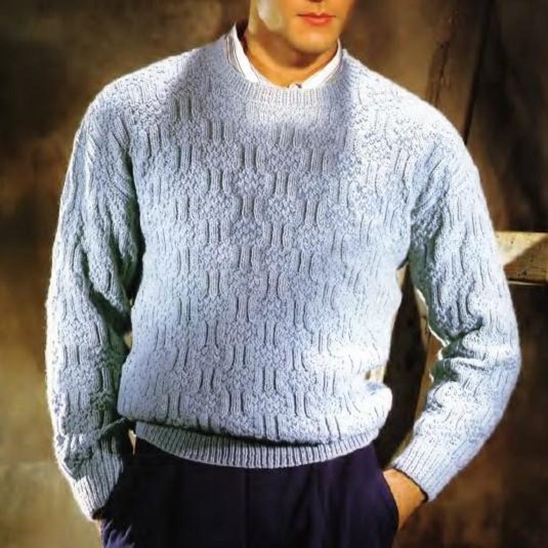 Man's Crew Neck Sweater Knitting Pattern Instant PDF Download Jumper ...