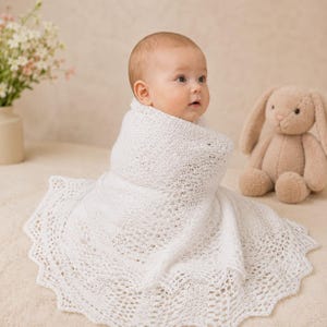 Modèle de tricot PDF - Châle rond pour bébé, lange de baptême - Téléchargement PDF instantané en anglais