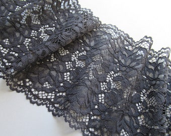 Black Stretch Lace Trim Double Edge Galloon Lace 19 cm / 7 1/2" Floral Wide Elastic Bra Sewing Lace Lingerie Underwear Headband Dress Making