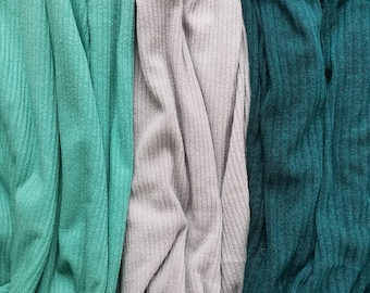 Knit Rib Jersey Fabric Ribbed Knitted Stretch Jersey Turquoise Teal Grey Knitwear Dressmaking Sold by Yard