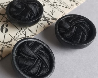 3 Vintage Black Coat Buttons 27mm Coat Jacket Buttons Shank Buttons for Handknit Retro Vintage Fabric Buttons