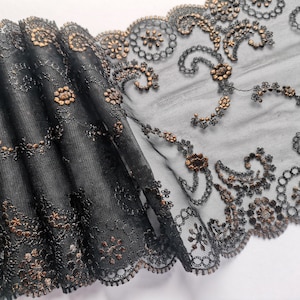 Bordure en dentelle bronze noir 16 cm / 6 2/8" de large soutien-gorge sous-vêtements couture dentelle florale lingerie robe en dentelle fabrication de tissu de dentelle