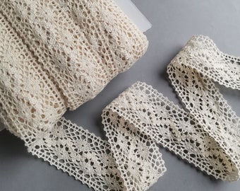 Vintage Style Cotton Lace Edge Trimming Ecru Cotton Crochet Lace Trim 45mm | 1 6/8" DIY Crafting Ribbon Ecru Cream Natural Cotton