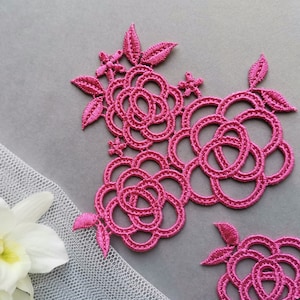 Apliques de flores rosas para coser, parches bordados, parches de flores, 1 pieza