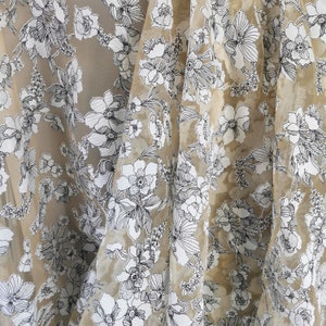 5 Yards Floral Organza Fabric Yellow Flower Print Jacquard Organza