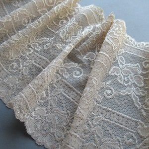 Creme Stretch-Spitzenbesatz Floral Doppelrand Galloon Spitze 17,5 cm / 7 "Elastische Braut Hochzeit Breiter BH Nähen Spitze Dessous Spitze Stirnband