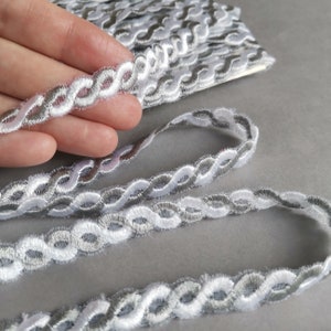 3 Yards Grey White Wavy Trim 3/8&quot; | 10mmEmbroidered Ribbon Trim Doll Clothes Trim Ric Rac Trim Rick Rack Craft Trim DIY Crafting