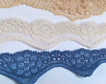 Narrow Stretch Lace Trim 3 cm 4 cm / 1 1/2" Beige Off white Blue Scalloped Elastic Sewing Lace Lingerie Underwear Bra Making