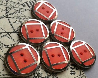 6pcs Orange Silver Coat Buttons 31mm 2 Hole Metal Framed Buttons for Coat Jacket Trench Large Flat Back Round Buttons for Handknit