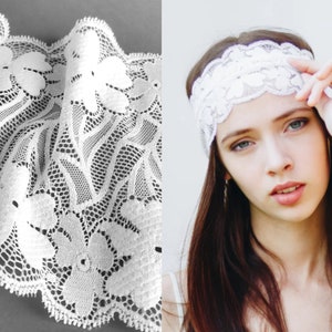 White Stretch Lace Trim Floral Double Edge Lace 16 cm / 6 2/8&quot; Bridal Wedding Wide Bra Sewing Lace Lingerie Headbands Dress Making
