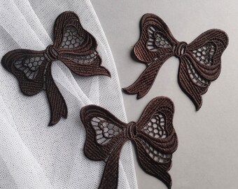 Patch brodé à coudre avec nœud en dentelle marron, 1 pièce