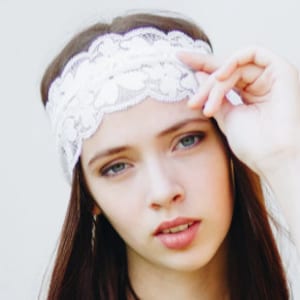 White Lace Wedding Headband Stretch Floral Bridal Hairband Hair Band Bandana Stretchy Wide Headband Vintage Style Hair Accessories