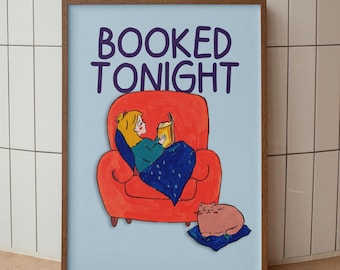 Arte de pared para amantes de los libros, póster de chica literaria, decoración para rincón de lectura, impresión artística dibujada a mano, regalo para amantes de los libros, impresión de libros