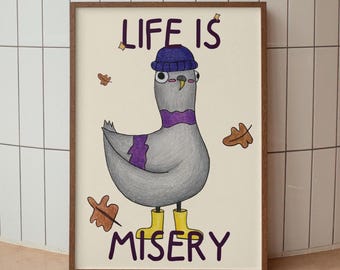 Taube Poster: Herbstige Wandkunst, Humorvoller Vogel Druck