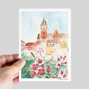 Postal de Cracovia / Postal de acuarela polaca / Recuerdo del Castillo de Wawel / Regalo de viaje a Polonia / Lámina de arte mural A6