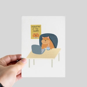 postale drôle de chat | Cadeau collègue | Meoworker du mois | Carte d'humour d'amant de chat | Art mural sur le lieu de travail | Impression carte postale A6