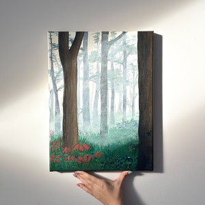 Baum Landschaft ORIGINAL Acrylgemälde Nebligen Wald Gemälde Natur Themen Kunstwerk für Wohnkultur Impressionismus Kunst Greenary Wandbehang