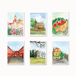 Juego de 6 postales de Polonia / Postales de arte polaco / Recuerdo de Polonia / Vistas de Polonia / Regalo polaco único / Polska Pocztówki / Impresiones A6