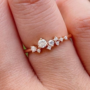 Moissanite Engagement Ring, 14K Rose Gold Ring, Tiny Cluster Ring, Cluster Vintage Wedding Ring,Gold Cluster Ring, Promise Ring Gift For Her