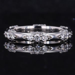 Unique Wedding Band Eternity Ring Moissanite Ring Stacking Ring Handmade Ring Vintage moissanite Ring 14K Solid White Gold Ring Gift for her