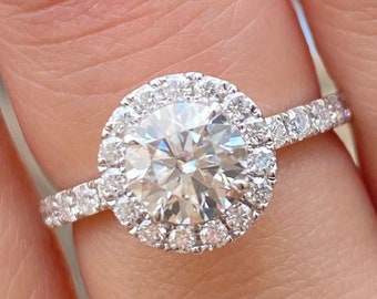 2.30CTW Round Cut Moissanite Engagement Ring, 14K White Gold Wedding Ring, Unique Moissanite Ring, Halo Ring For Women, Promise Bridal Ring