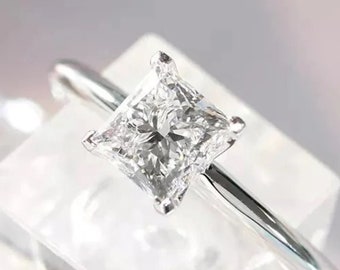 1.50CT Princess Cut Moissanite Engagement Ring, 14K White Gold/925 Sterling Silver Wedding Ring Solitaire Bridal Ring Promise Ring for Gifts