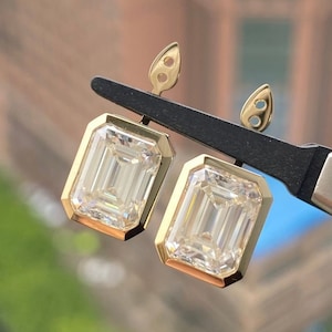 Emerald Cut Moissanite Earrings Removable Earrings Ear Jacket Detachable Stud Earrings Wear With Studs Earrings 14K Gold Removable Earring