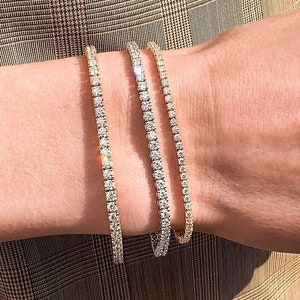 14k Solid Gold Moissanite Diamond Low Profile 4 Prong Tennis Bracelet Sterling Silver Tennis Bracelet Beautiful White Moissanite Bracelet