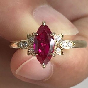 14K Gold Ring Lab Create Marquise Cut Engagement Ring Red Ruby Cut Ring Beidal wedding Ring Anniversary Ring Promise Ring bridesmaid gifts