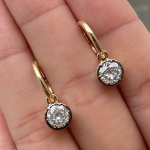 2.70CTW Moissanite Lever Back Clip Earrings, 14k Gold Bezel Set Hoops, Dangle Hoop Wedding Earrings, Anniversary Gift Huggie Hoop Earrings