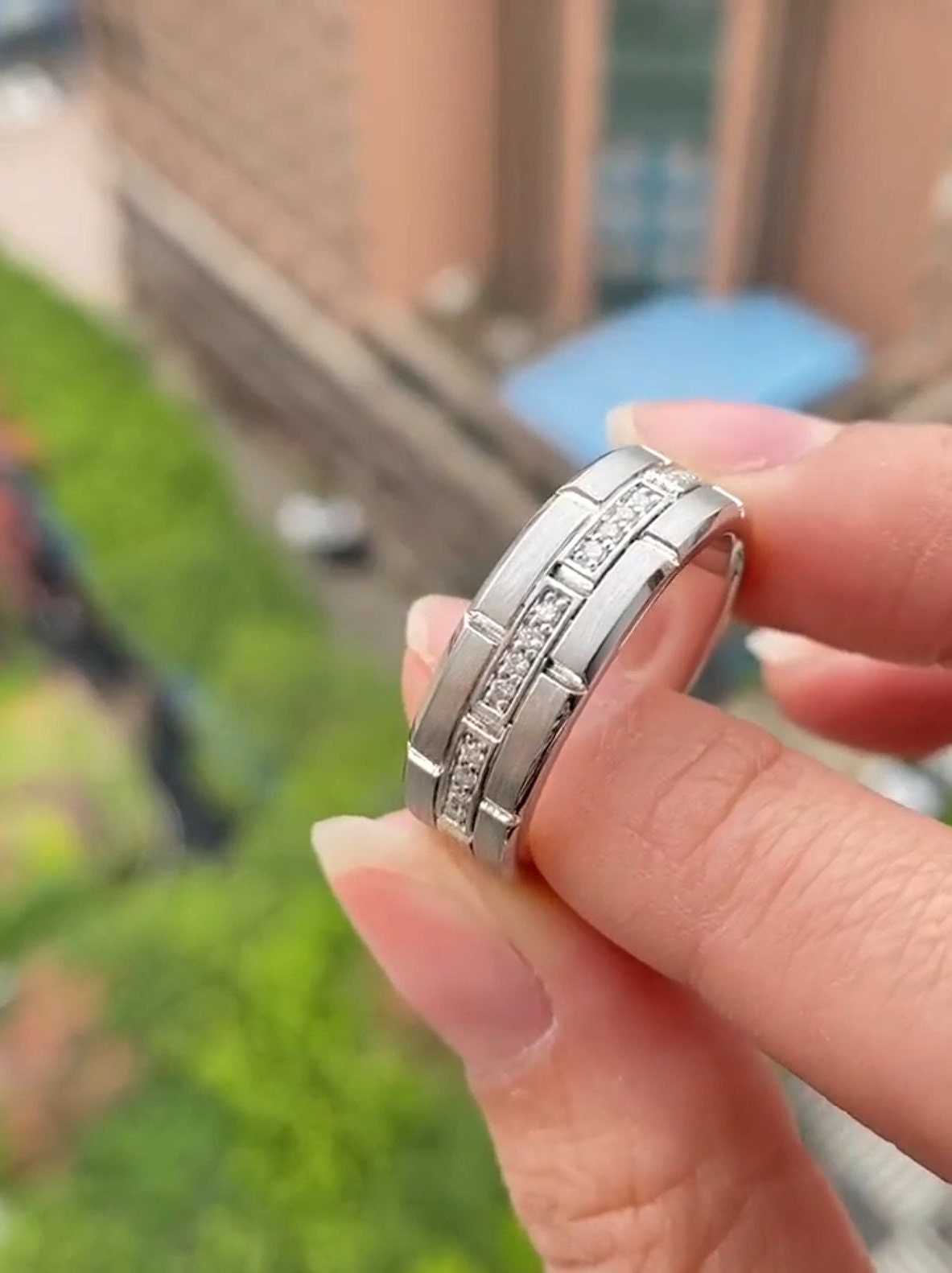 Round Cut Moissanite Wedding Band, 14K White Gold Band, Full Eternity ...