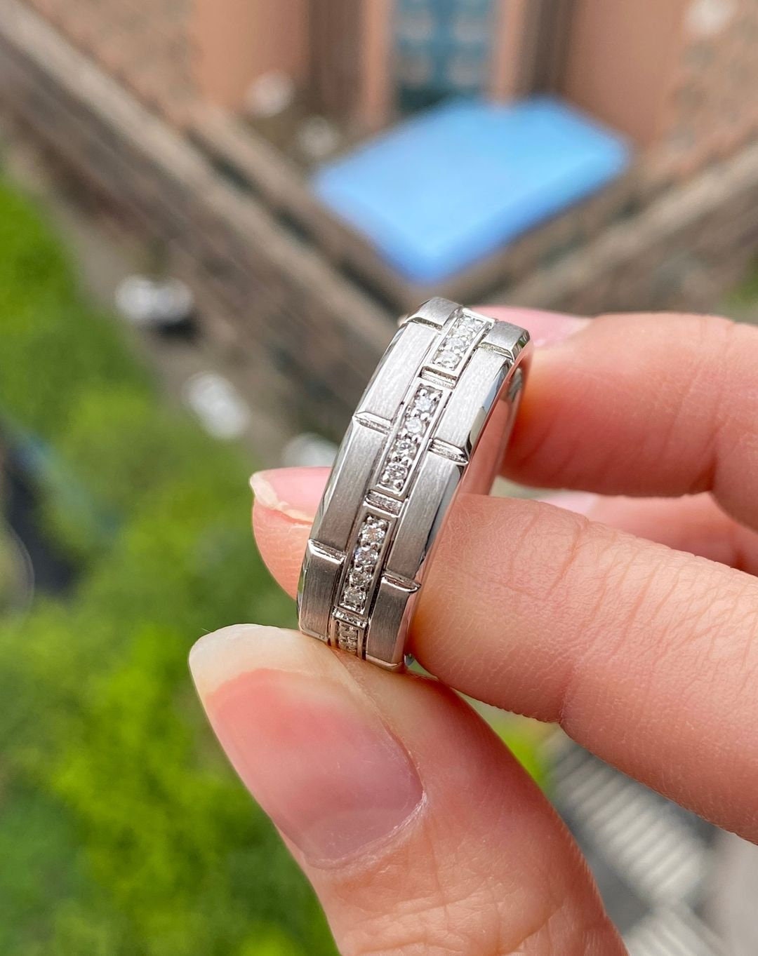 Round Cut Moissanite Wedding Band, 14K White Gold Band, Full Eternity ...