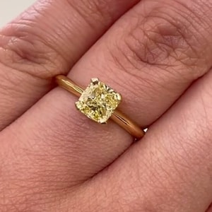Canary Yellow Cushion Cut Moissanite Engagement Ring Fancy Yellow Ring For Her Promise Ring Cushion Cut Wedding Ring Anniversary Ring
