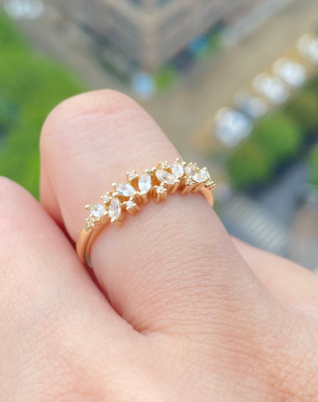 Marquise Cut Moissanite Wedding Band 14K Yellow Gold Anniversary Ring ...