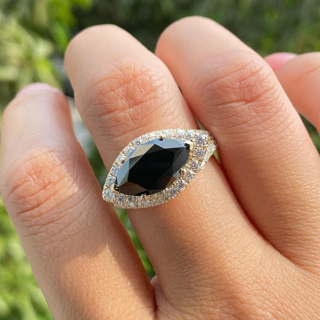 Marquise Cut Black Onyx Engagement Ring 14K Solid Gold Ring Black Onyx Marquise Cut Black Onyx Engagement Ring 14K Solid Gold Ring Black Onyx