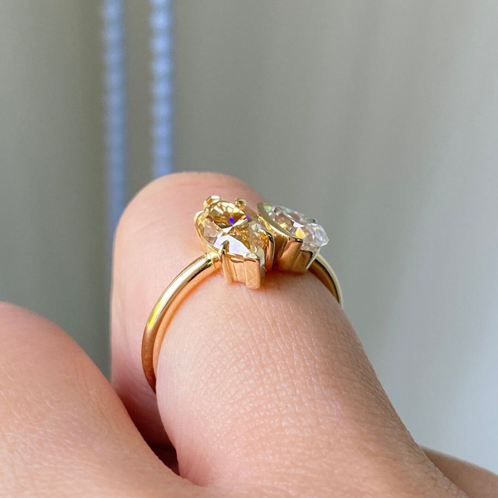 Toi Et Moi Yellow Marquise/pear Cut Moissanite Engagement Ring/fancy