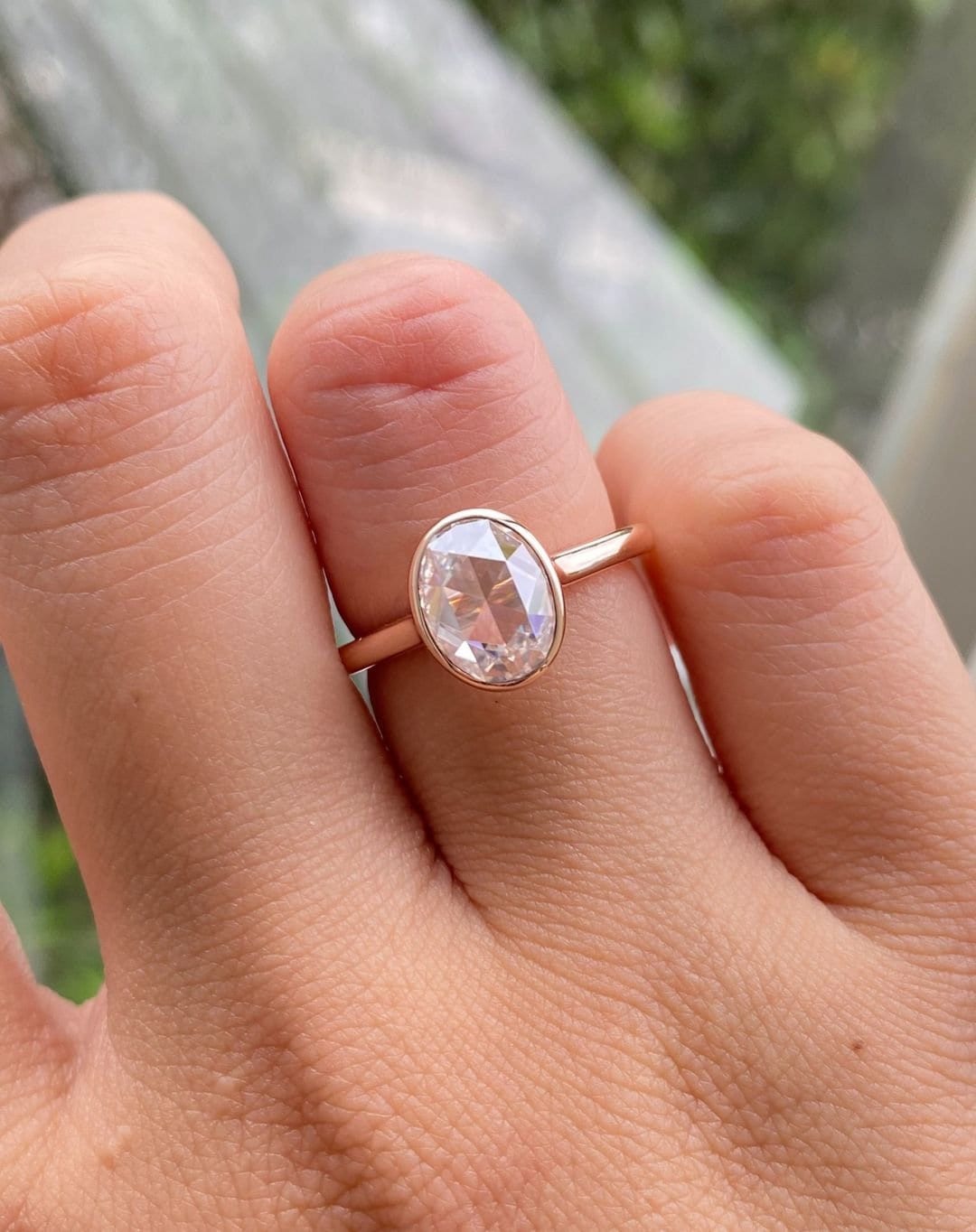 CT Oval Cut Rose Moissanite Engagement Ring, Bezel Setting - Main Image