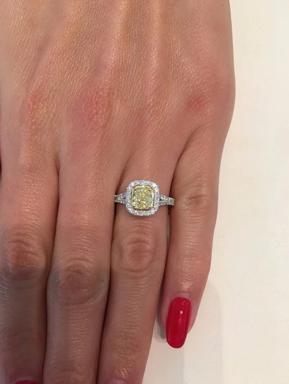 Cushion Cut Fancy Yellow Moissanite Engagement Ring 14k Rose Gold Ring Promise Ring Canary Yellow Moissanite Ring 925Silver Ring for Women