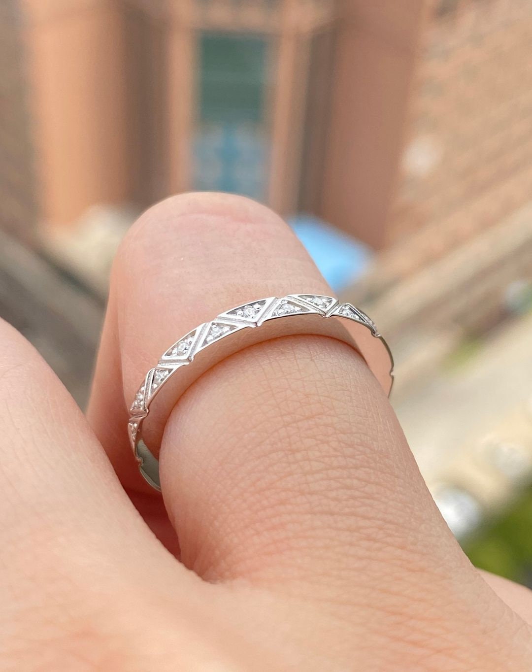 Round Cut Moissanite Wedding Band, 14K White Gold Band, Full Eternity ...