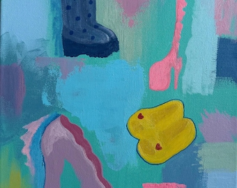 Abstraktes Acrylbild: Stiefel, Heels, Schuhe - 30 x 40 cm Leinwandkunst