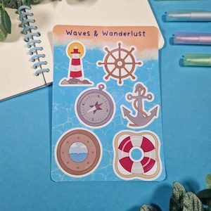 Waves and Wanderlust Stickersheet Cute Bullet Journal Stickers Planner Journal Sticker Sheet Stationery Maritime