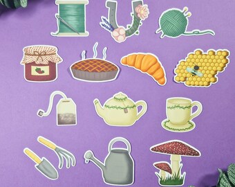 Adesivos Cottagecore Vibes em Vinil para Bullet Journal, Artigos de Papelaria Fofos e Recortados para Planejador - Estética